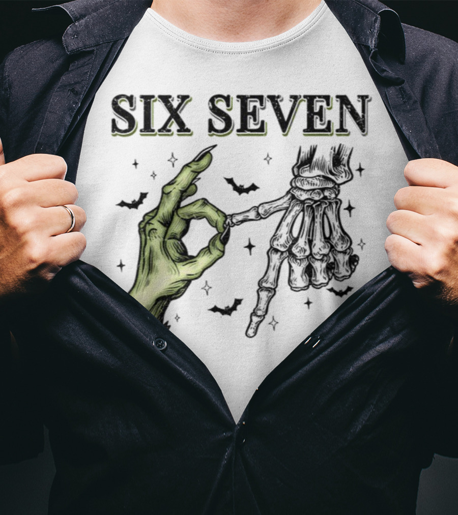 Spooky Season Witch Skeleton Hands Six Seven Meme T-Shirt