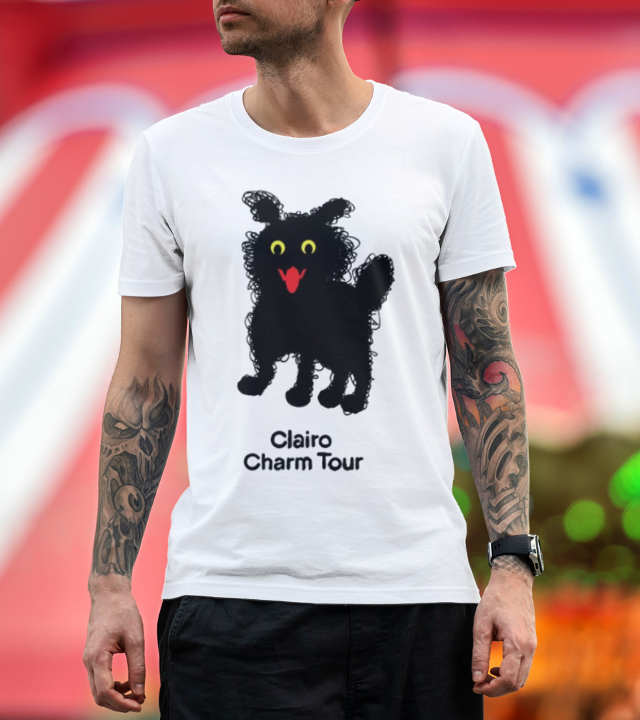 Clairo Charm Tour Yellow Eyes Red Tongue Fuzzy Cat T-Shirt
