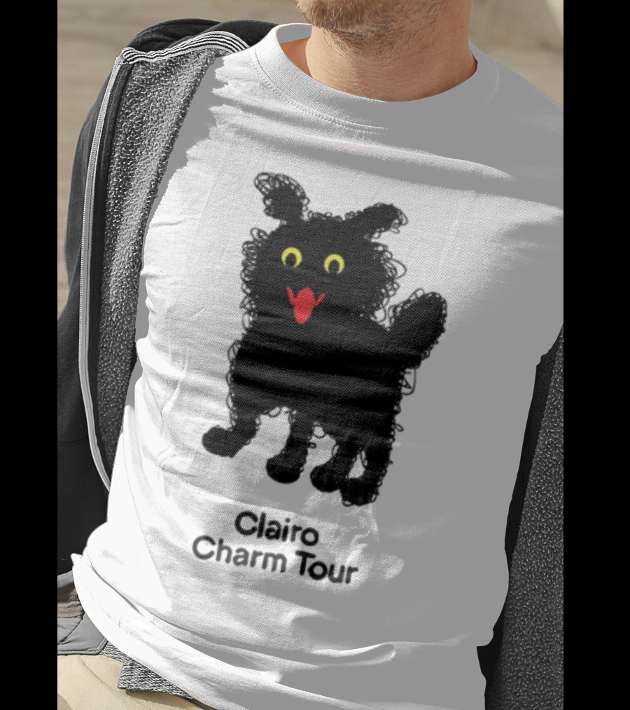 Clairo Charm Tour Yellow Eyes Red Tongue Fuzzy Cat T-Shirt