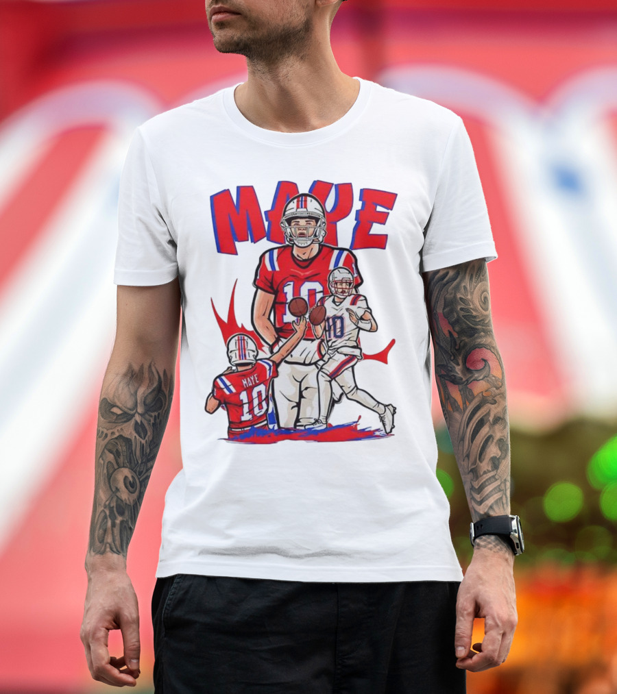 Drake Maye 10 New England Patriots Football Cartoon Style T-Shirt