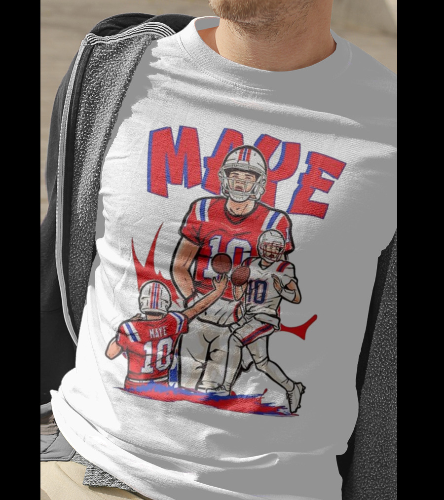 Drake Maye 10 New England Patriots Football Cartoon Style T-Shirt
