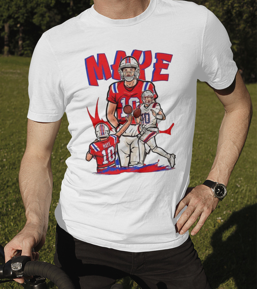Drake Maye 10 New England Patriots Football Cartoon Style T-Shirt