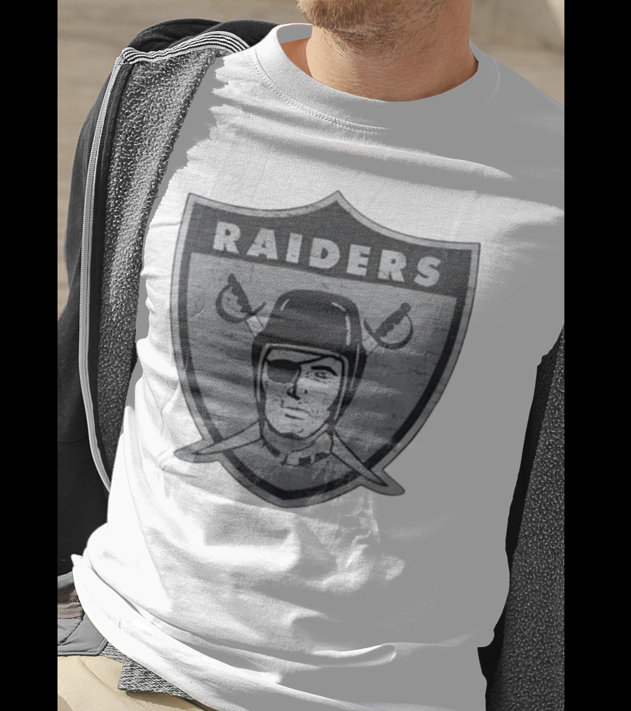 Raiders NFL Football Shield Patch Logo Silver And Black T-Shirt