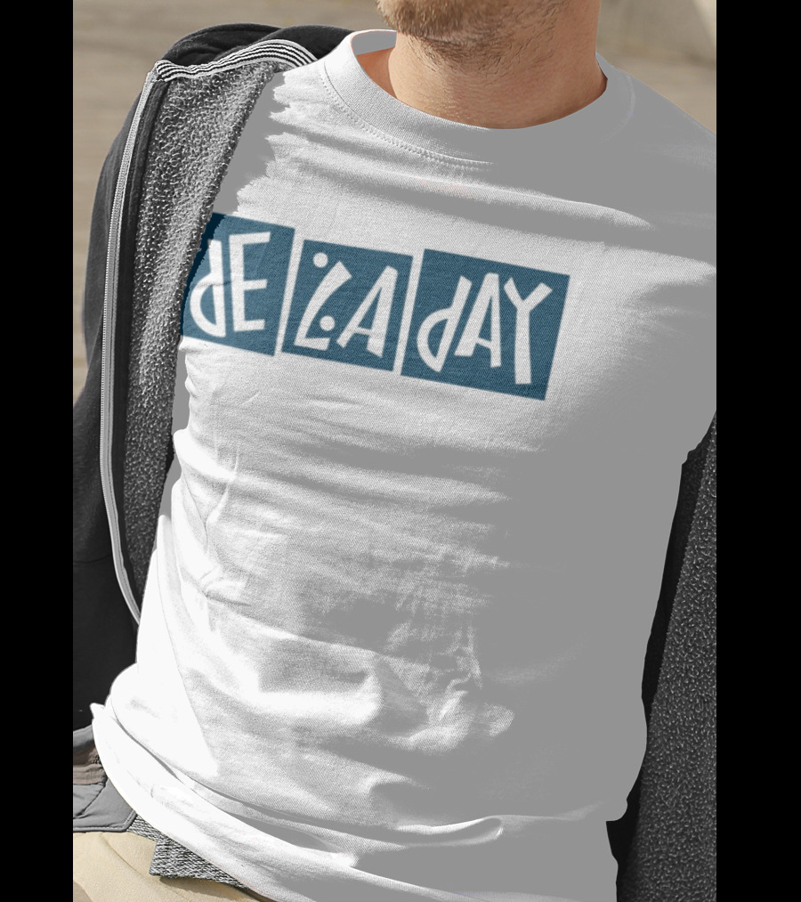 De La Day Text Typography Style In Blue Squares T-Shirt