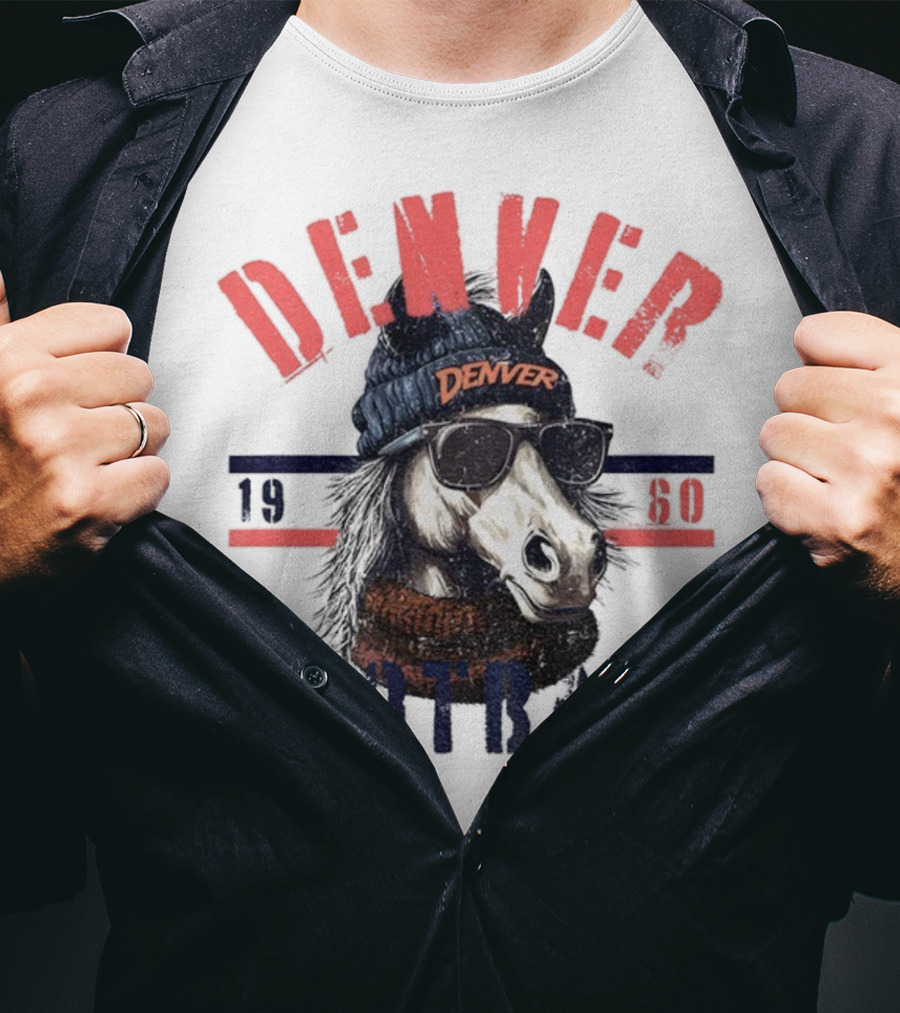 Denver Broncos Football Horse With Sunglasses And Beanie Est 1960 T-Shirt