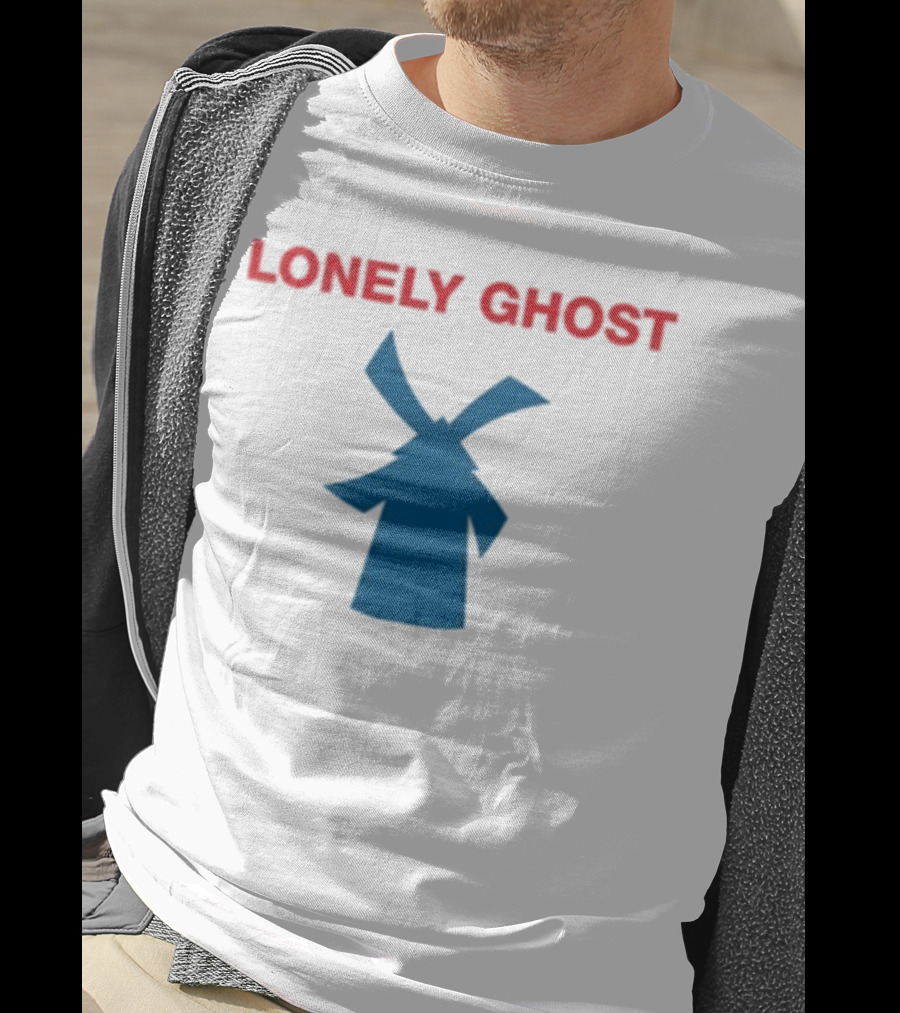 Lonely Ghost Windmill Classic Red Text Blue Silhouette T-Shirt