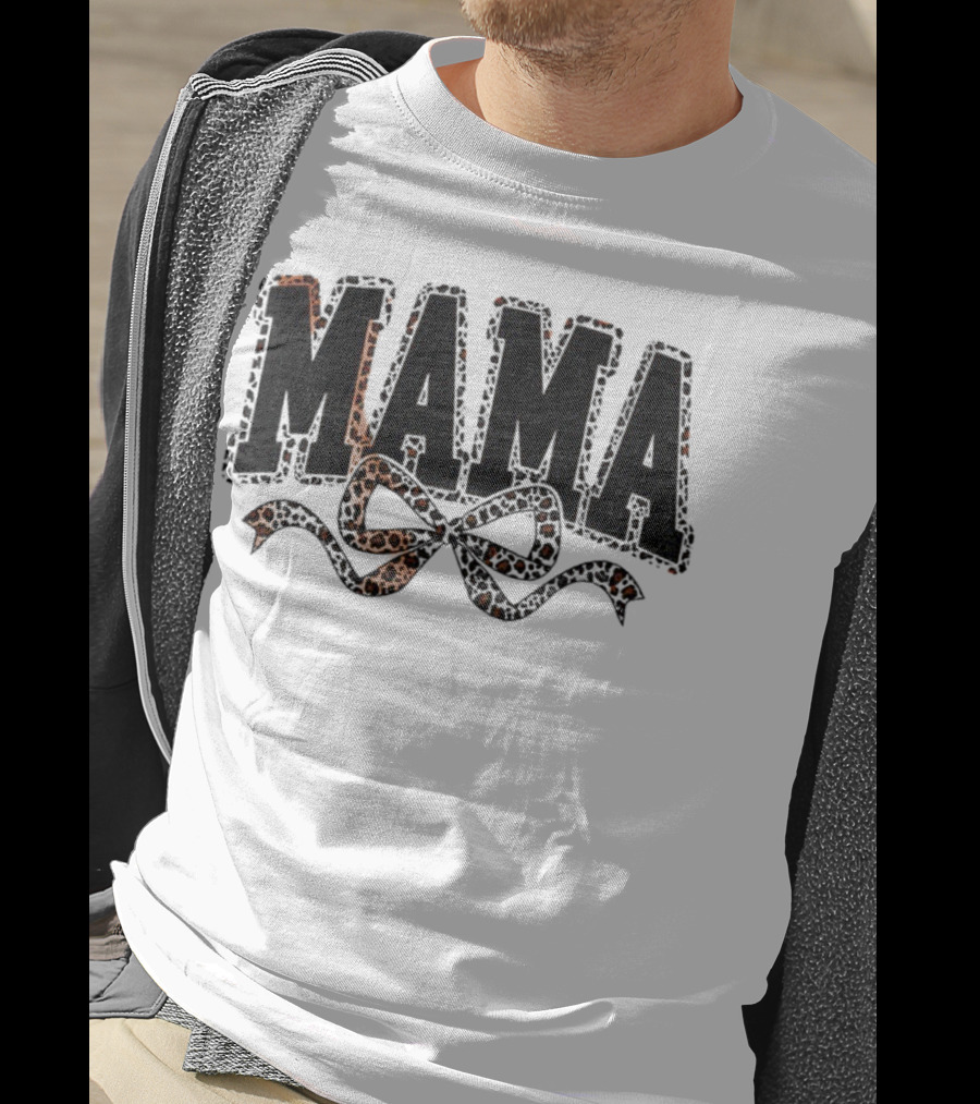 Mama Leopard Print Coquette Bow T-Shirt