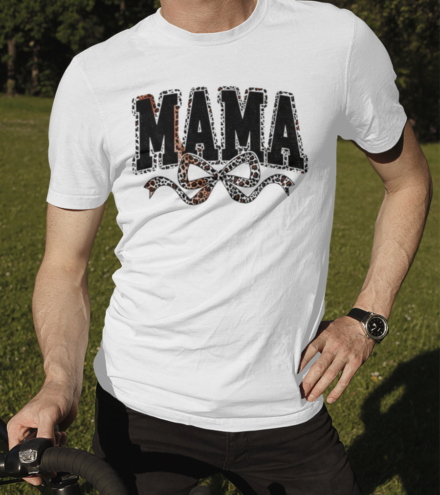 Mama Leopard Print Coquette Bow T-Shirt
