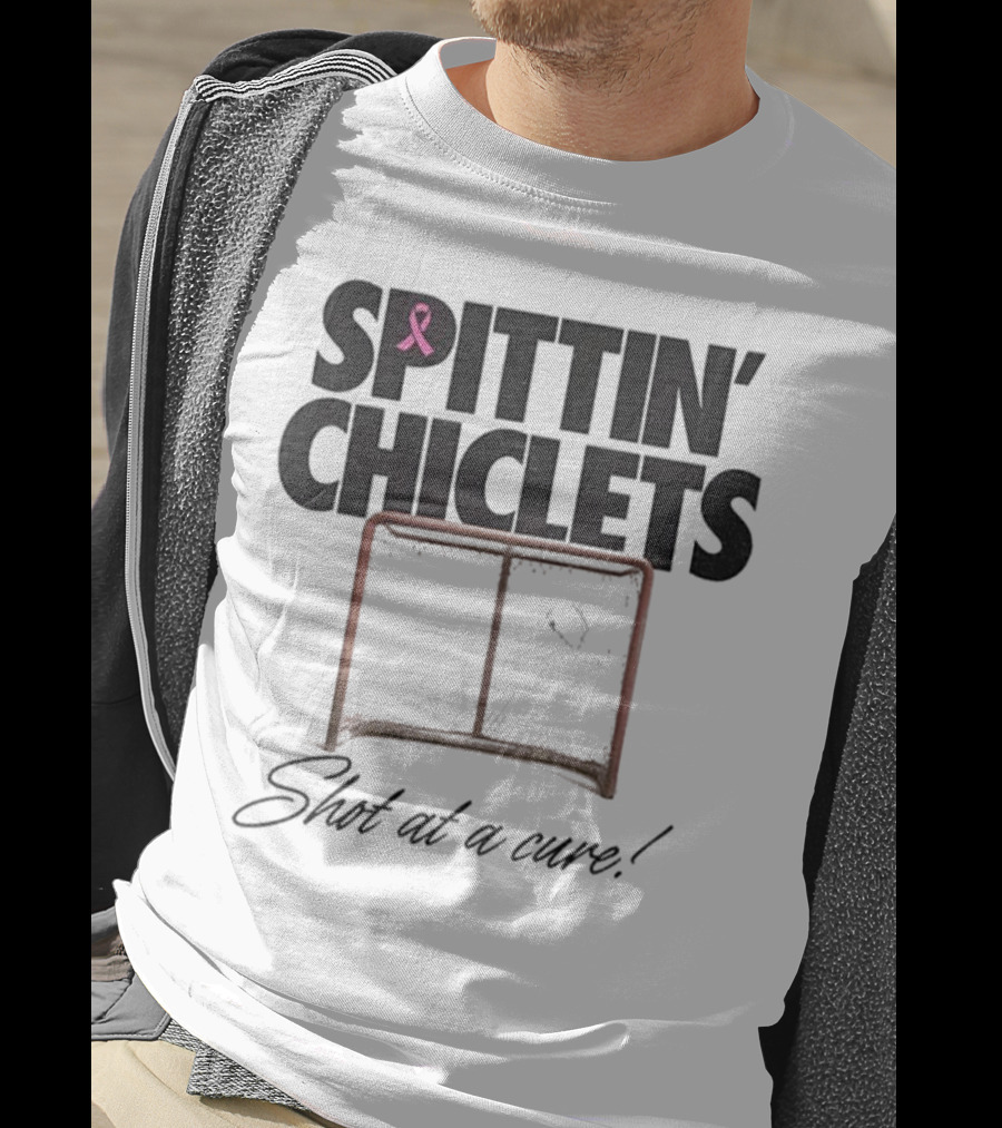 Spittin’ Chiclets Shot At A Cure Hockey Net Pink Ribbon T-Shirt