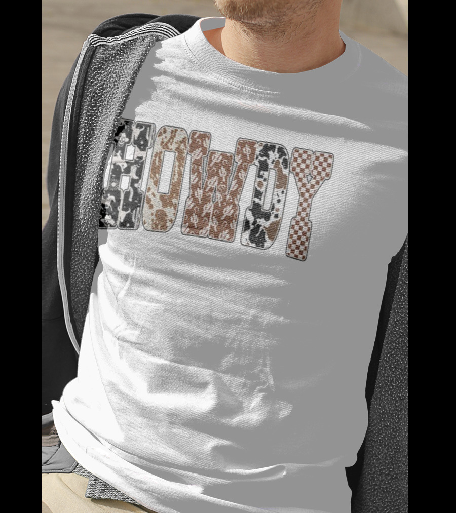 Western Ghost Howdy Cowboy Checkered Halloween Letters T-Shirt