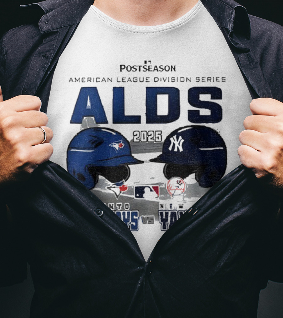 Toronto Blue Jays Vs New York Yankees 2025 ALDS MLB Postseason Helmets Bats Showdown T-Shirt