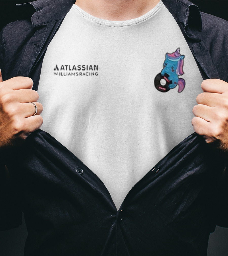 Atlassian Williams Racing Powered By Sparkles Signature Racing Unicorn In Helmet T-Shirt
