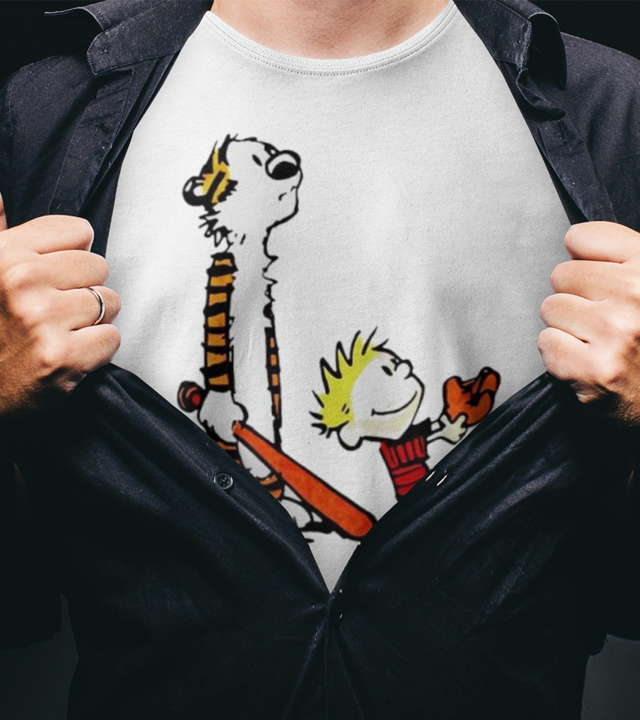 Calvin And Hobbes Baseball Glove And Bat Playtime T-Shirt