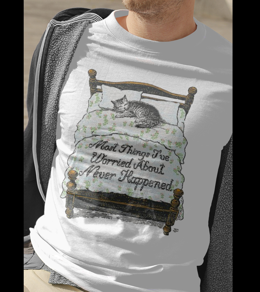 Vintage Cat Sleeps On Bed Most Things I’ve Worried About Never Happened T-Shirt