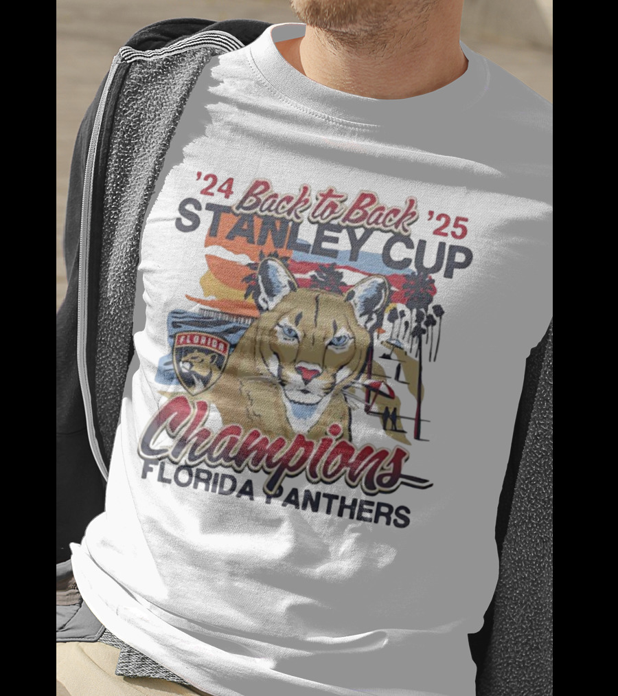 Florida Panthers Back To Back 2024 2025 Stanley Cup Champions Sunset Franklin T-Shirt