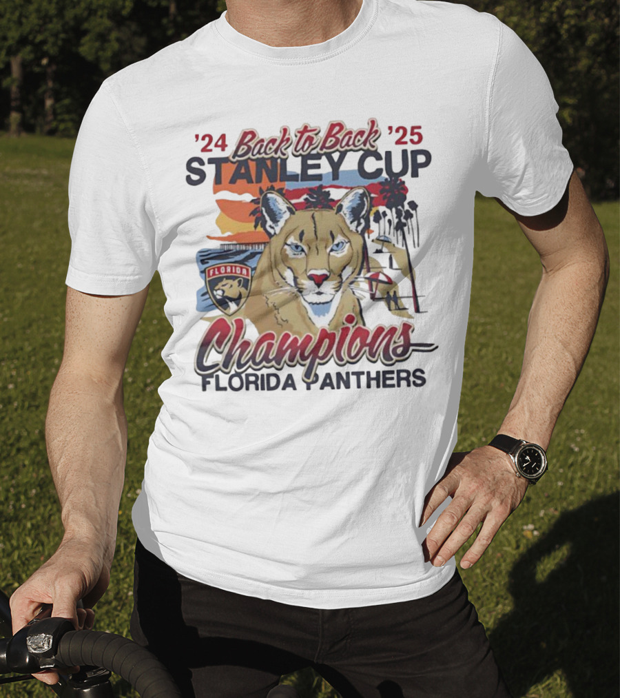 Florida Panthers Back To Back 2024 2025 Stanley Cup Champions Sunset Franklin T-Shirt