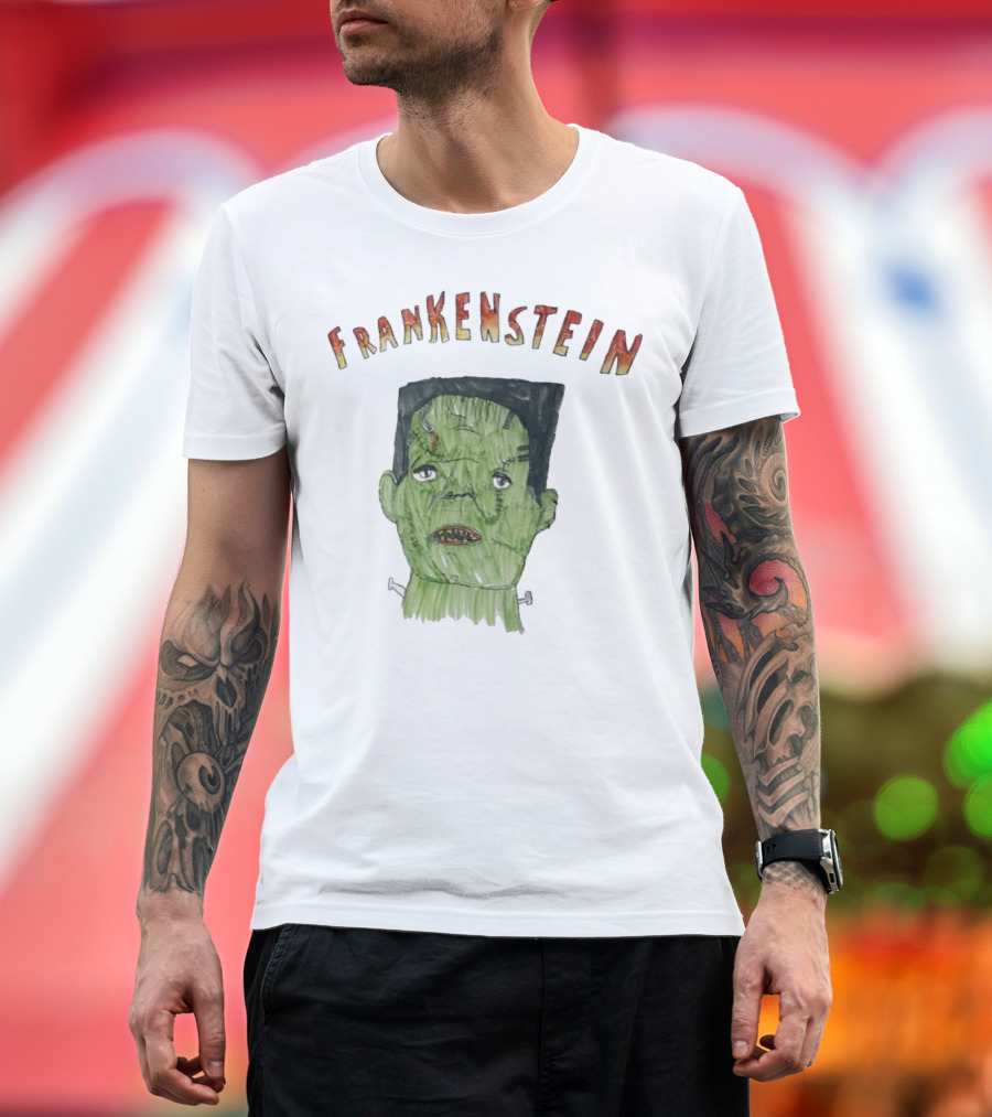 Frankenstein Hand-Drawn Green Monster Illustration T-Shirt