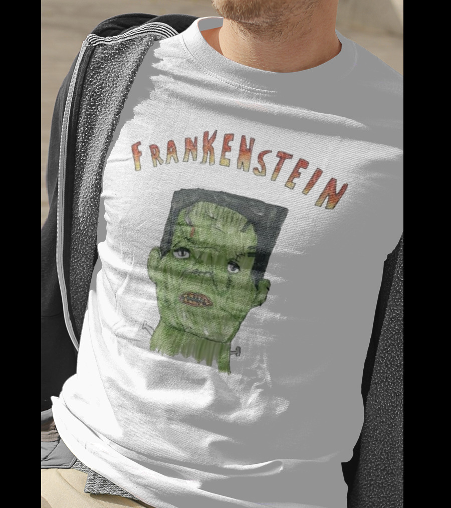 Frankenstein Hand-Drawn Green Monster Illustration T-Shirt