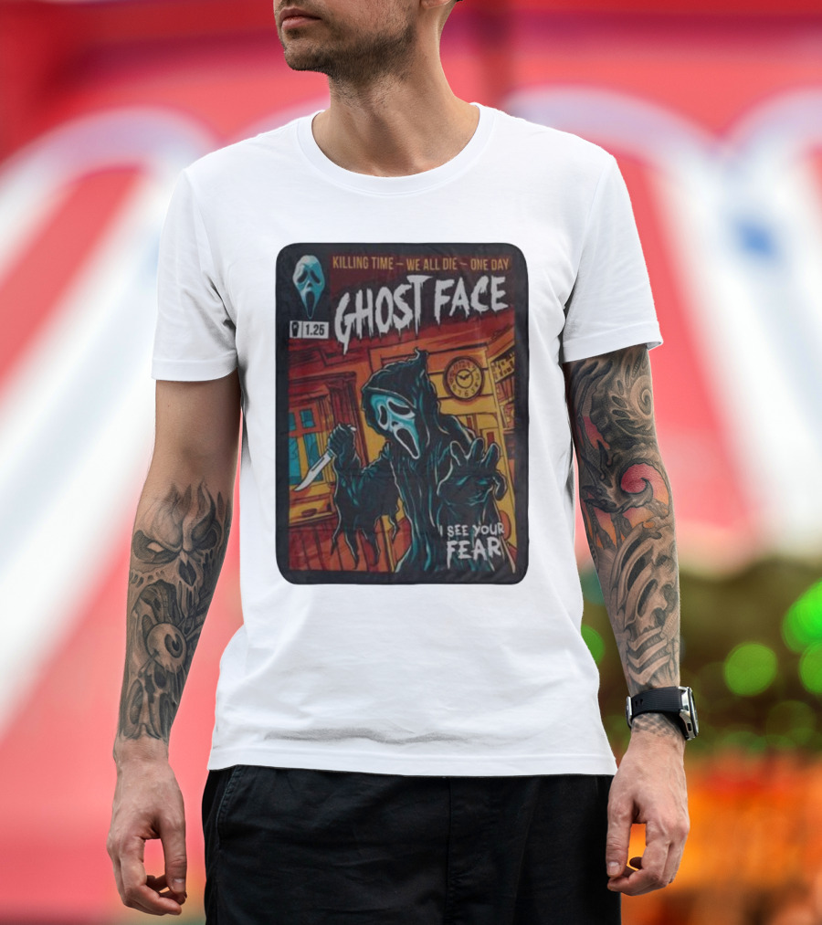 Ghost Face Killing Time Comic Book We All Die One Day I See Your Fear T-Shirt