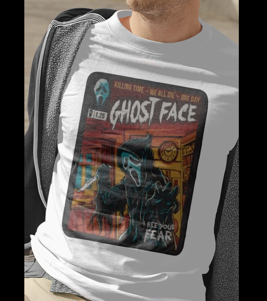 Ghost Face Killing Time Comic Book We All Die One Day I See Your Fear T-Shirt
