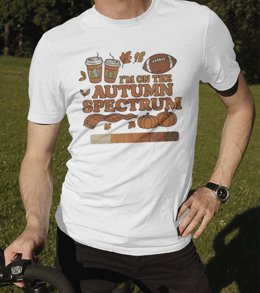 I’m On The Autumn Spectrum Pumpkin Spice Football Coffee Leaves T-Shirt