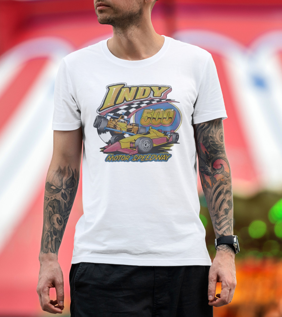 Indy 500 Motor Speedway Racing Cars Checkered Flag Oval Track T-Shirt