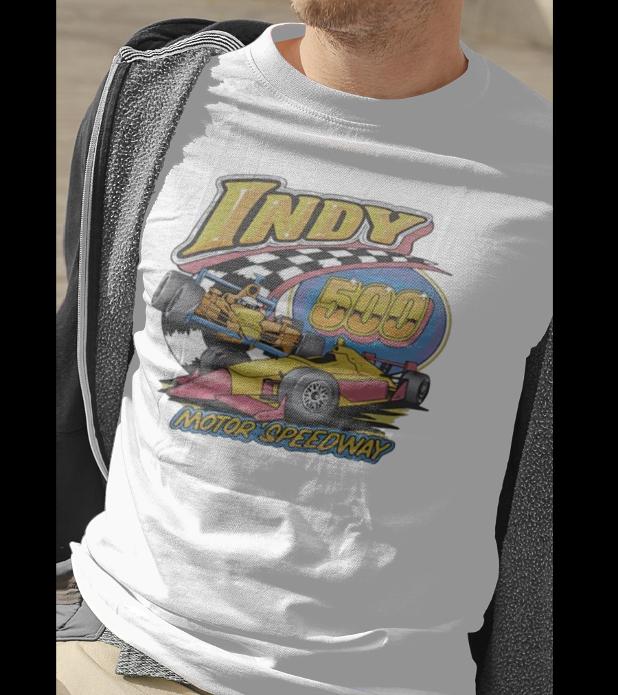 Indy 500 Motor Speedway Racing Cars Checkered Flag Oval Track T-Shirt