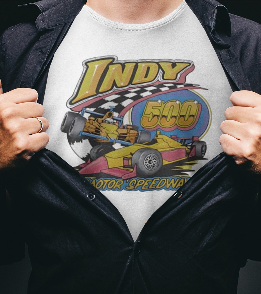 Indy 500 Motor Speedway Racing Cars Checkered Flag Oval Track T-Shirt