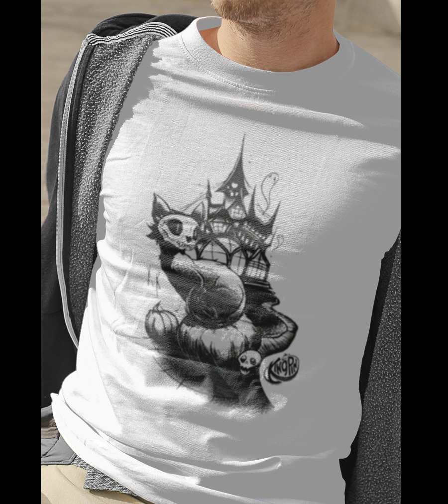 Kingpin Skelecat Haunt By Kellan Horner Ghostly Cat With Crown And Smoke T-Shirt