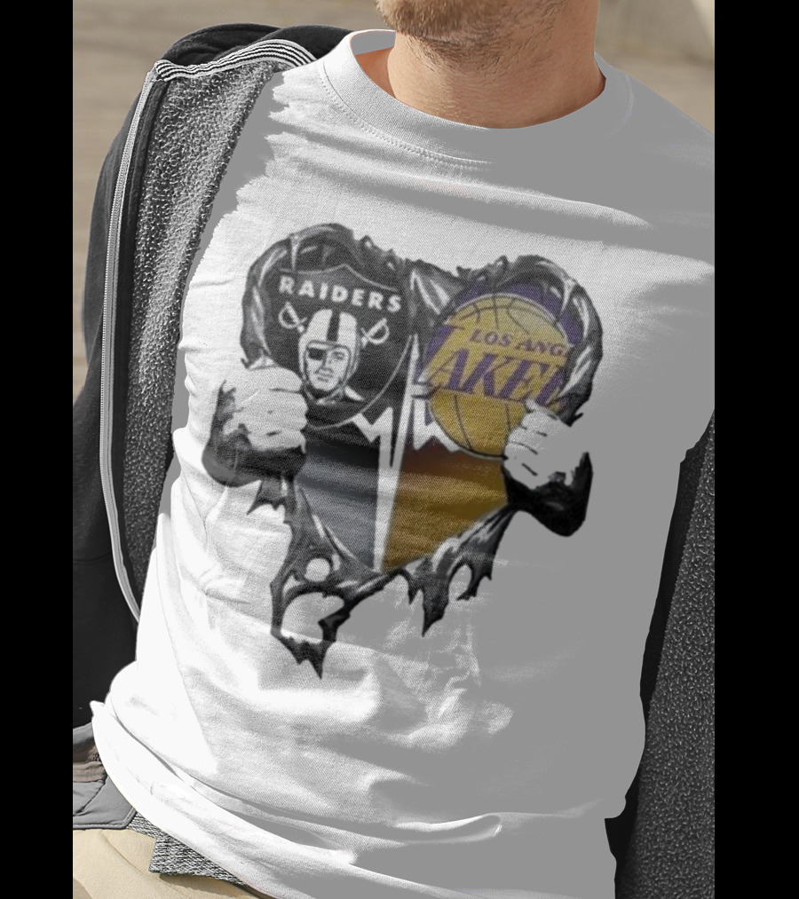 Las Vegas Raiders Los Angeles Lakers Heart Design T-Shirt