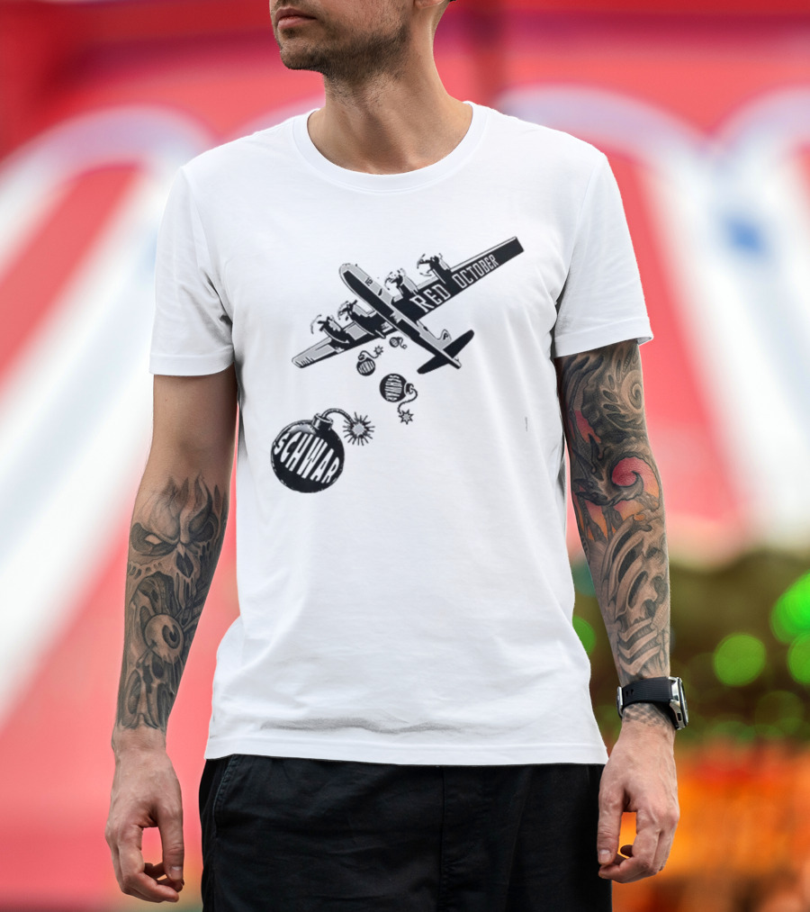 Philadelphia Phillies Red October Schwarbombs Away City Skyline Airplane رسالة قصف Blimp Explosion T-Shirt