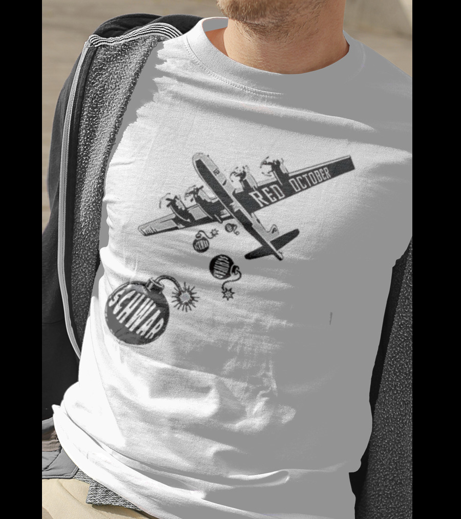Philadelphia Phillies Red October Schwarbombs Away City Skyline Airplane رسالة قصف Blimp Explosion T-Shirt