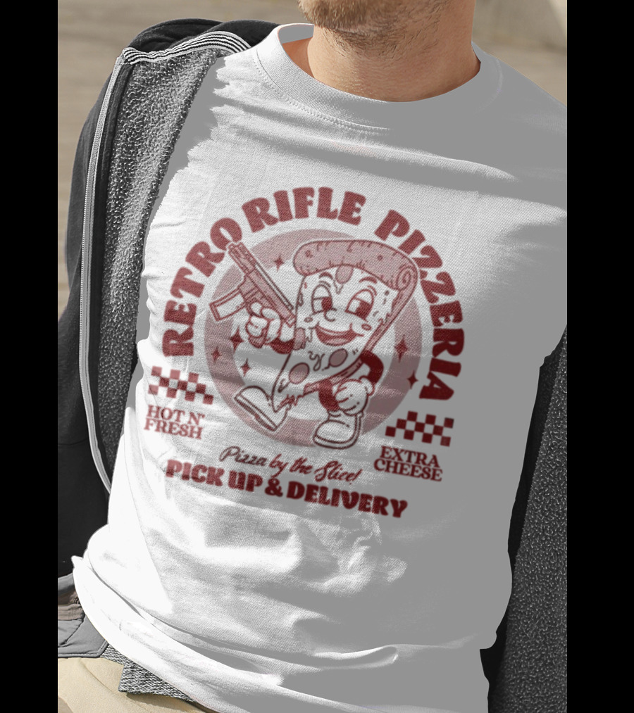 Retro Rifle Pizzeria Pick Up And Delivery Hot N Fresh Extra Cheese Pizza By The Slice T-Shirt