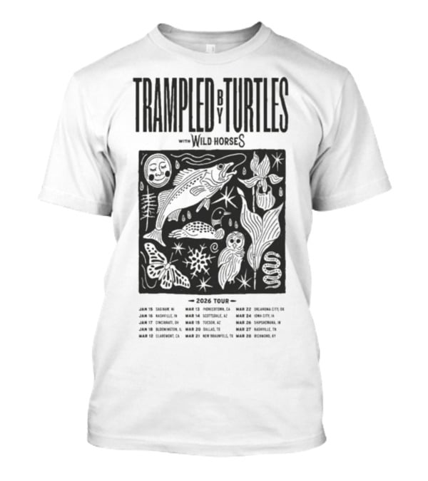 Trampled By Turtles Wild Horses 2026 Tour Dates Fish Sun Moon Flower Butterfly T-Shirt