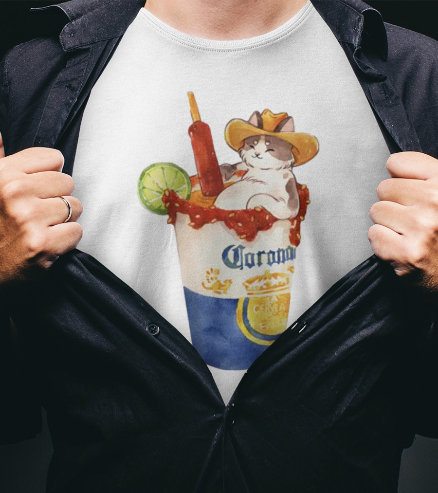 Michelada Vanilla Ryder Cat With Cowboy Hat In Corona Cup With Lime And Chamoy T-Shirt