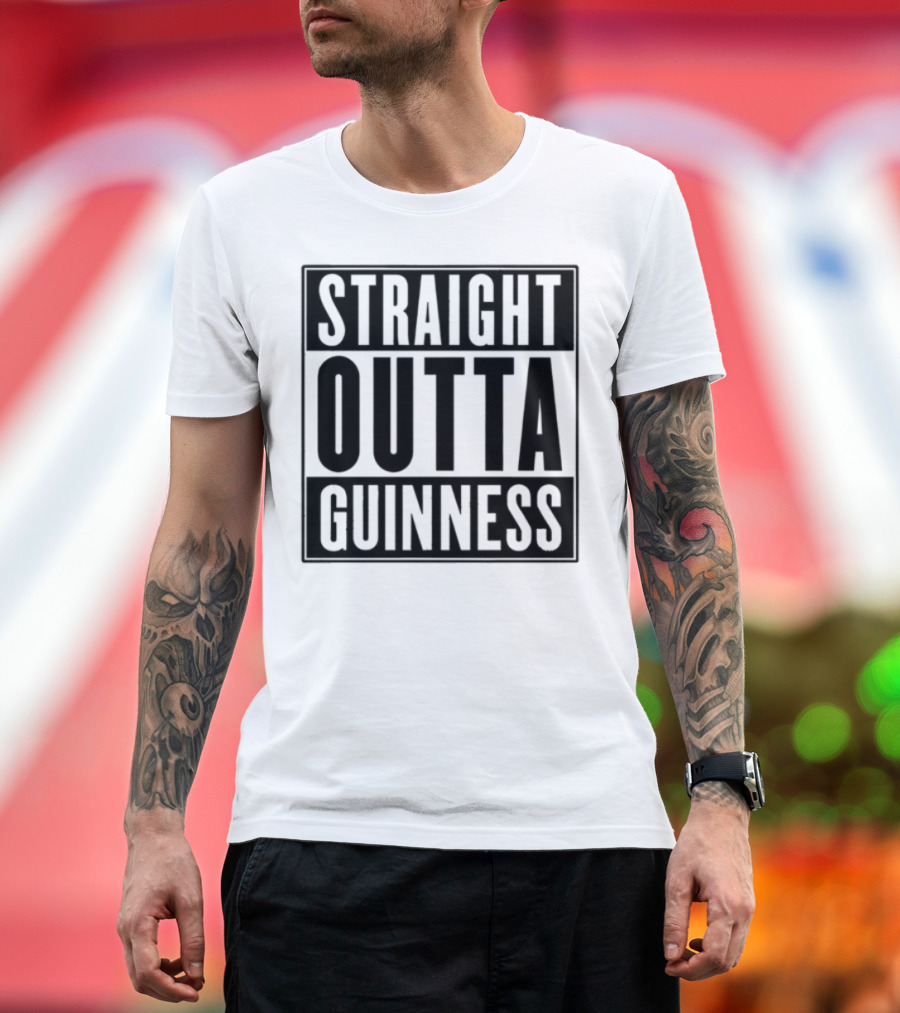 Straight Outta Guinness Black Text Block Comedic Phrase T-Shirt