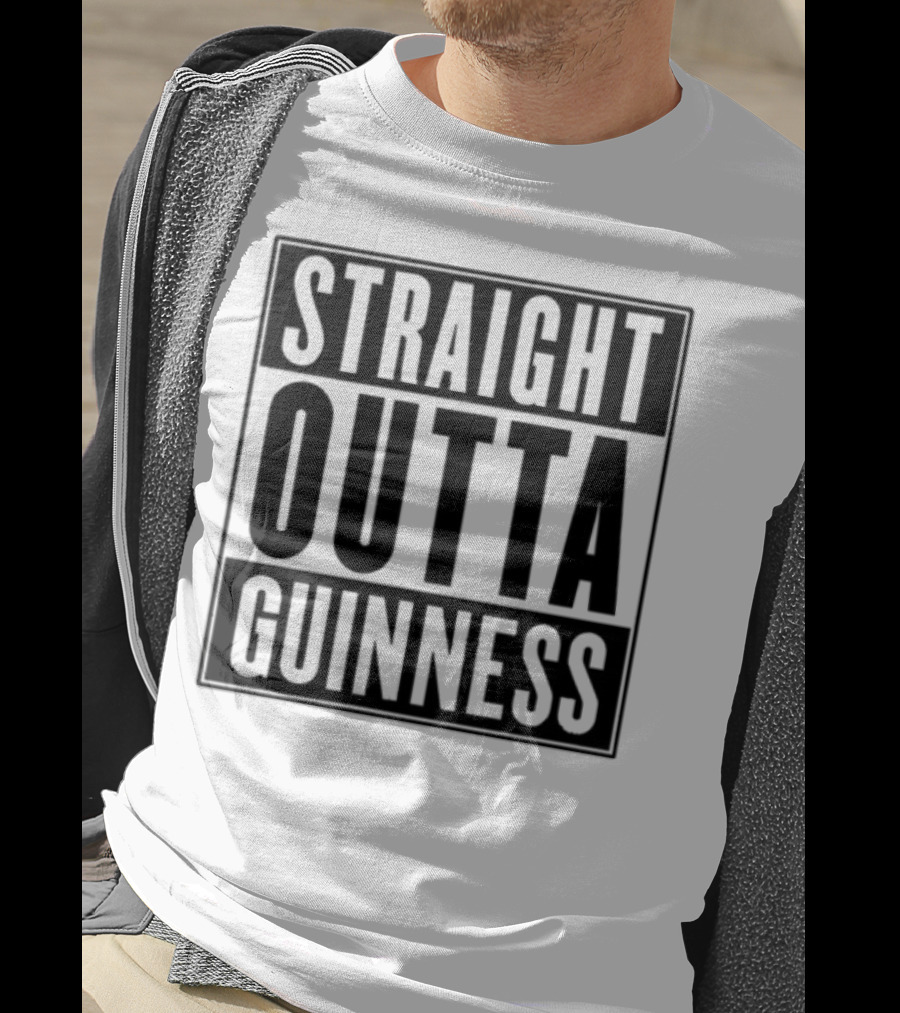 Straight Outta Guinness Black Text Block Comedic Phrase T-Shirt