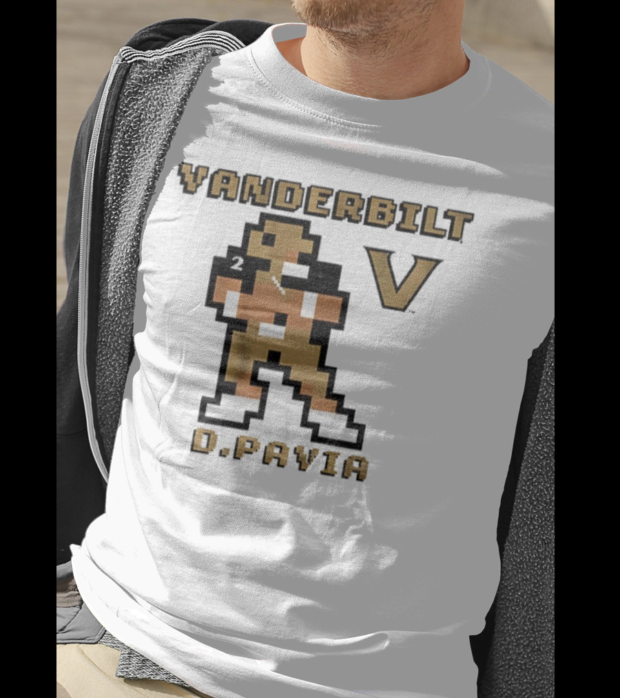 Vanderbilt Commodores D. Pavia 8-Bit Retro Football V Pixel Art T-Shirt