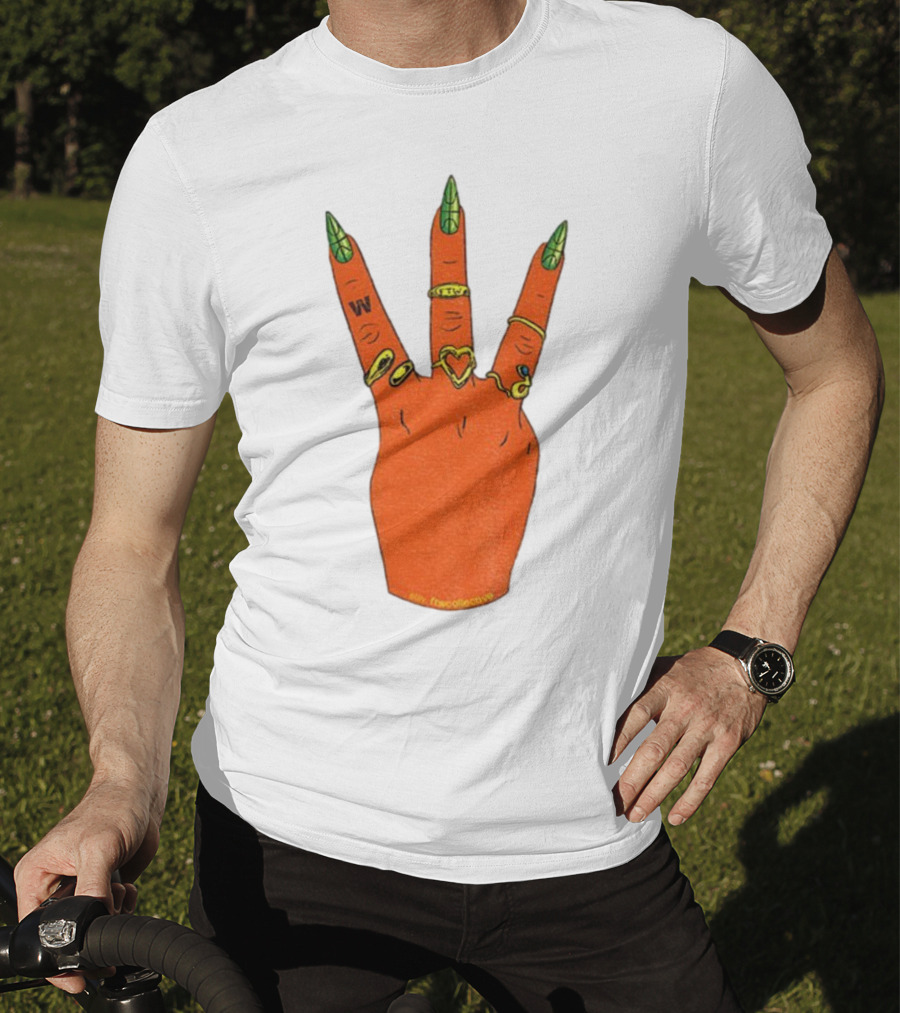 W Basketball Three Fingers Orange Hand Gesture Logo T-Shirt
