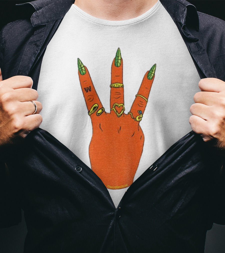 W Basketball Three Fingers Orange Hand Gesture Logo T-Shirt