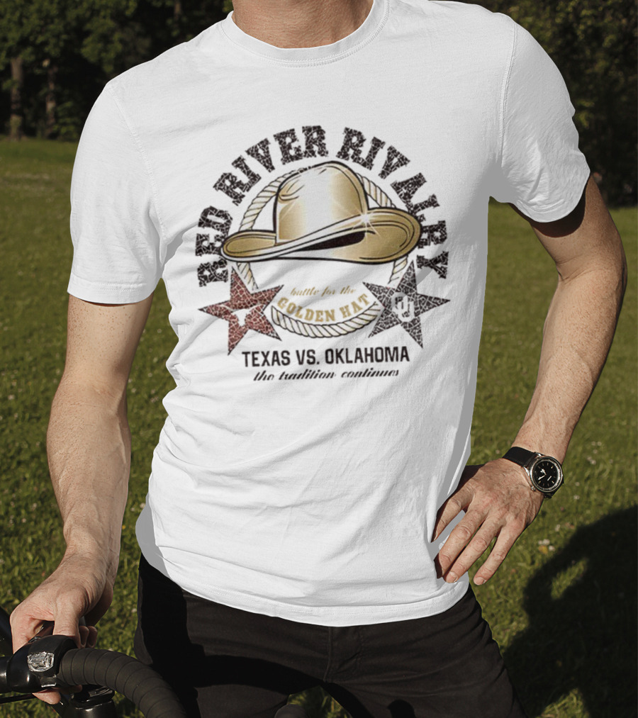 Red River Rivalry Texas Vs Oklahoma Golden Hat Tradition Showdown T-Shirt