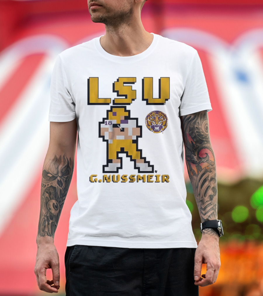 LSU Football G. Nussmeier Retro Pixel Art Tiger Pride T-Shirt