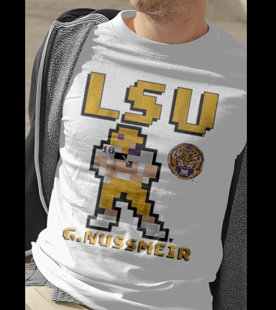 LSU Football G. Nussmeier Retro Pixel Art Tiger Pride T-Shirt