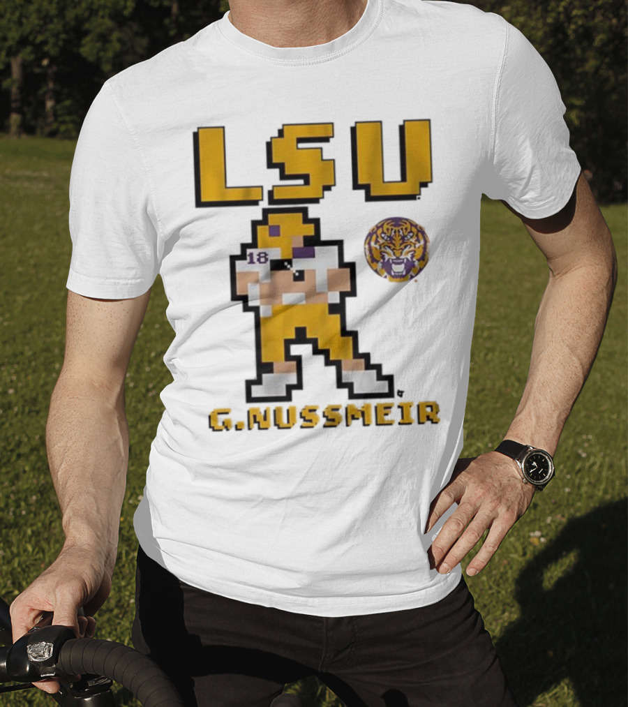 LSU Football G. Nussmeier Retro Pixel Art Tiger Pride T-Shirt