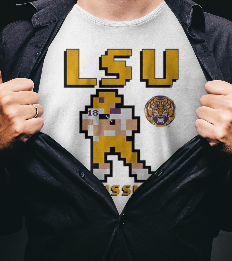 LSU Football G. Nussmeier Retro Pixel Art Tiger Pride T-Shirt