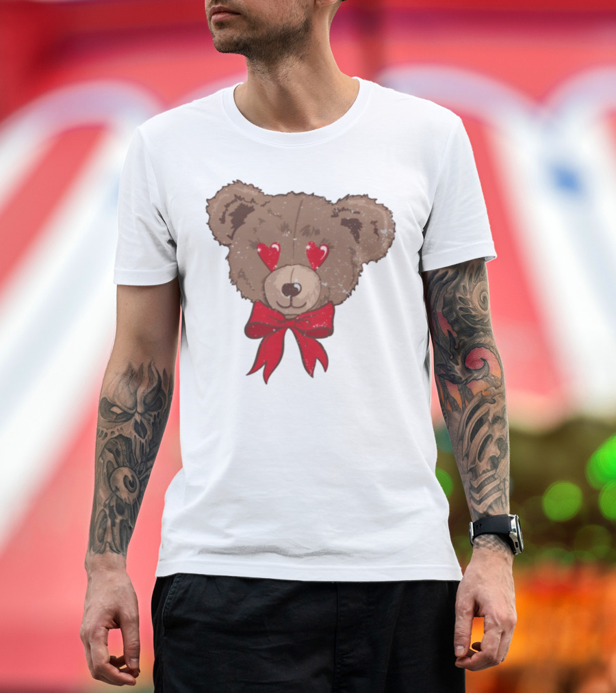 I Love You Beary Much Heart Eyes Teddy Bear Red Bow T-Shirt