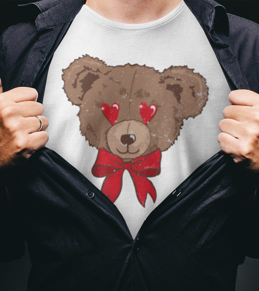 I Love You Beary Much Heart Eyes Teddy Bear Red Bow T-Shirt