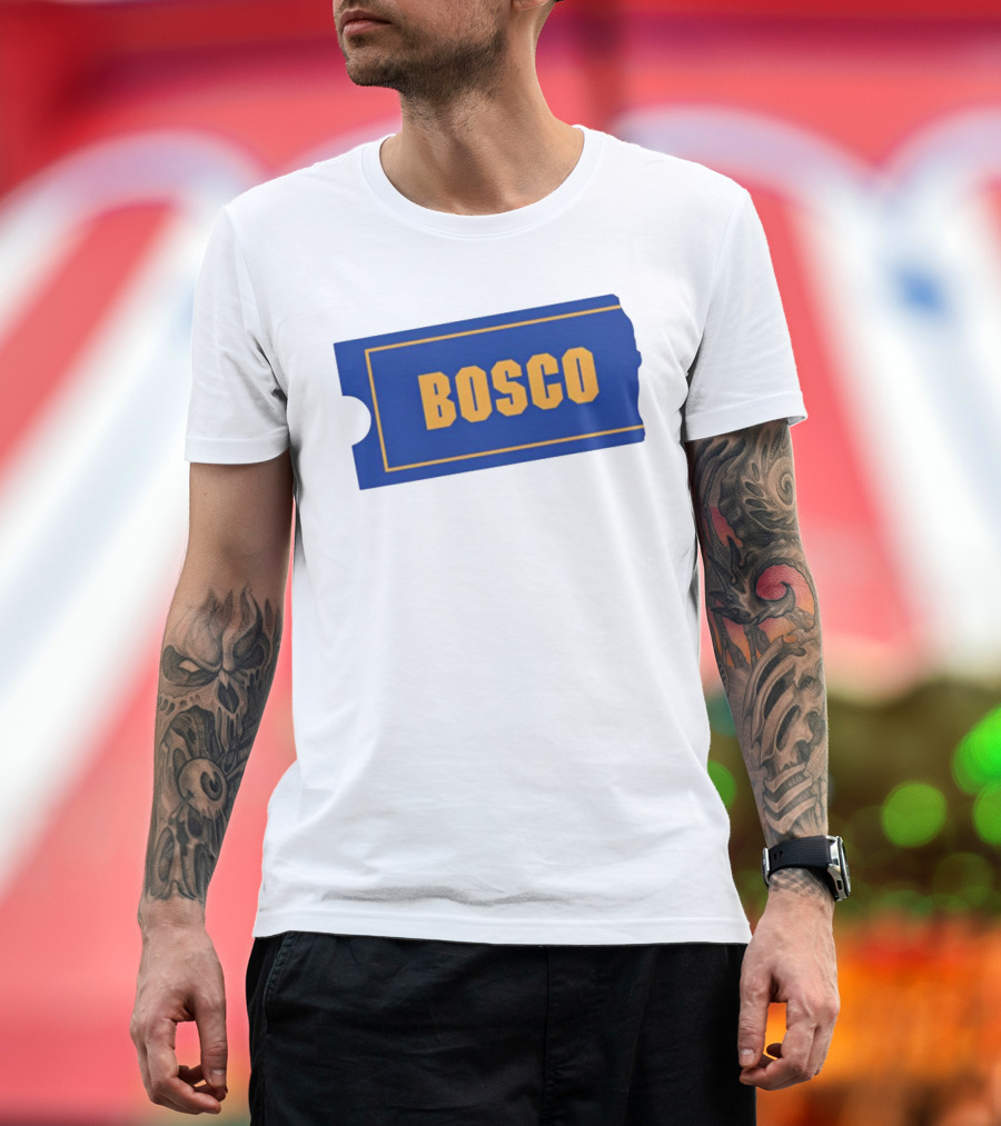 Bosco Blue Ticket Style Bold Text Design T-Shirt