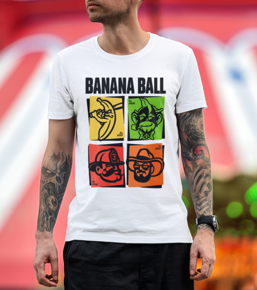 Banana Ball 2025 Cowboy Firefighter Joker Swordsman Icons Est 2016 2020 2024 2025 T-Shirt