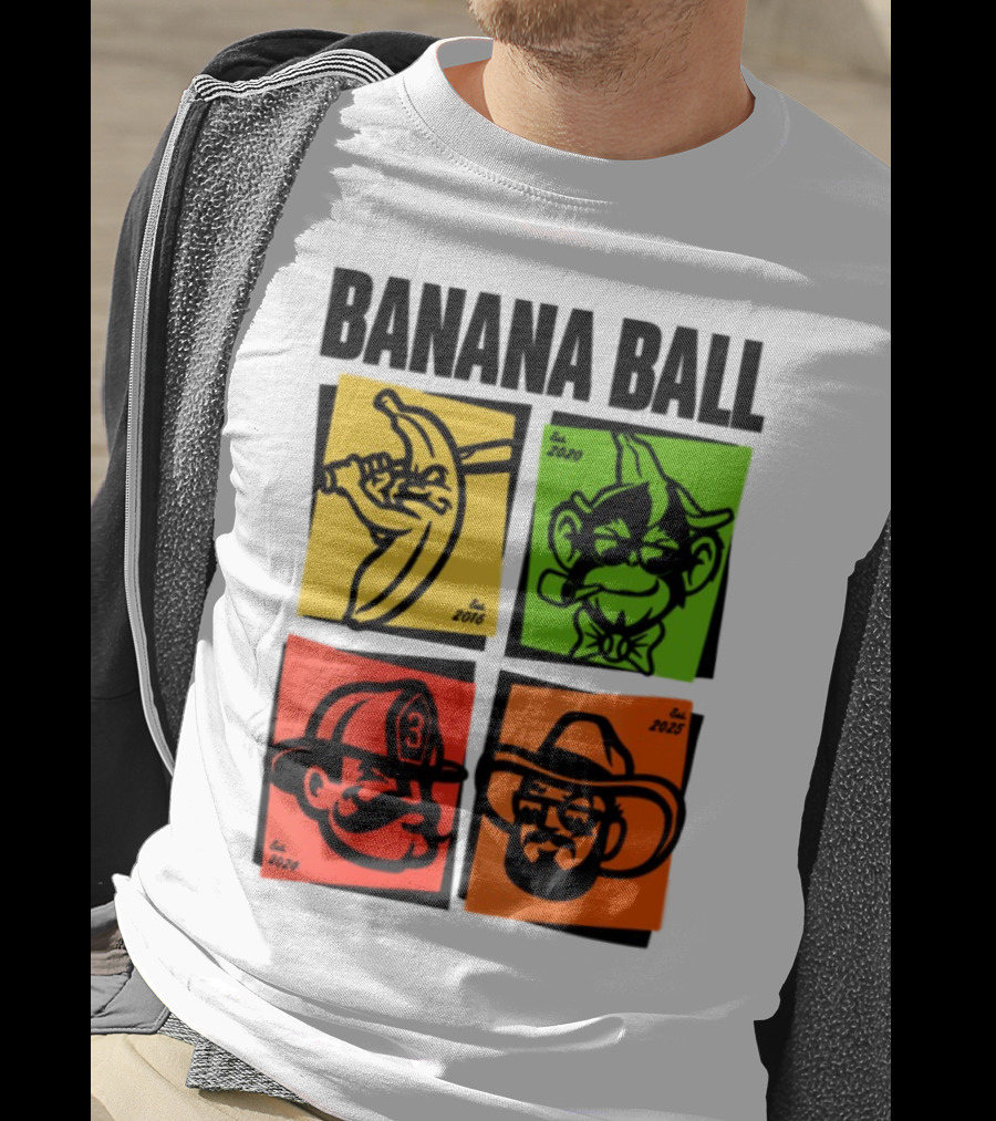 Banana Ball 2025 Cowboy Firefighter Joker Swordsman Icons Est 2016 2020 2024 2025 T-Shirt